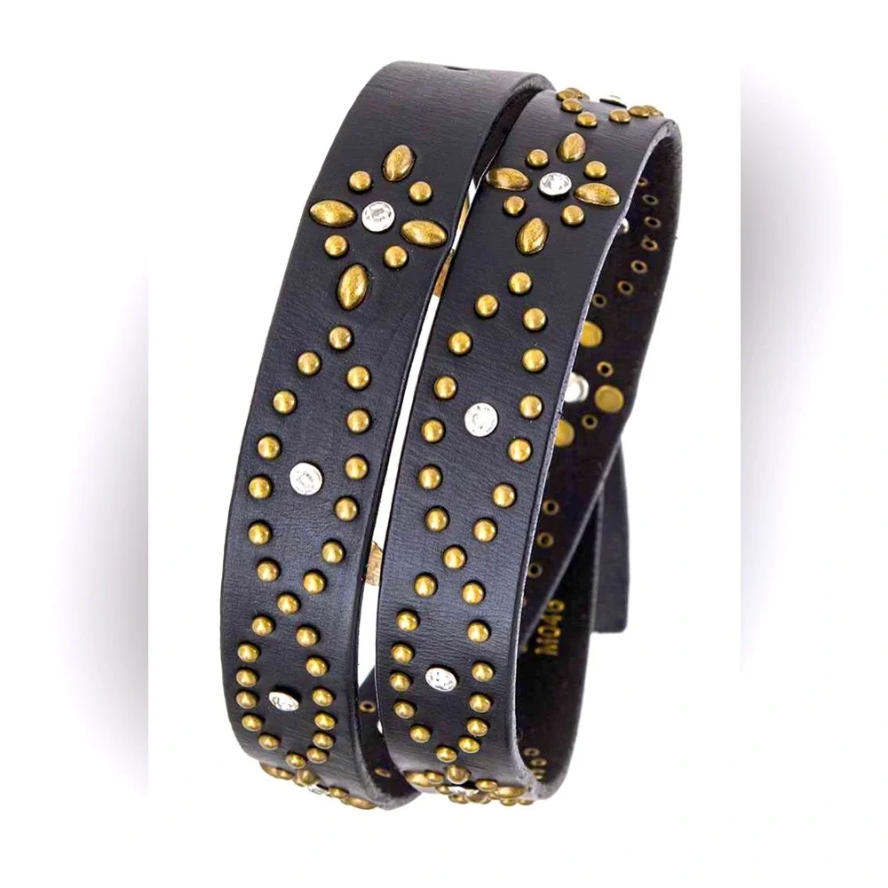 Black & Gold Genuine Leather Statement Belt